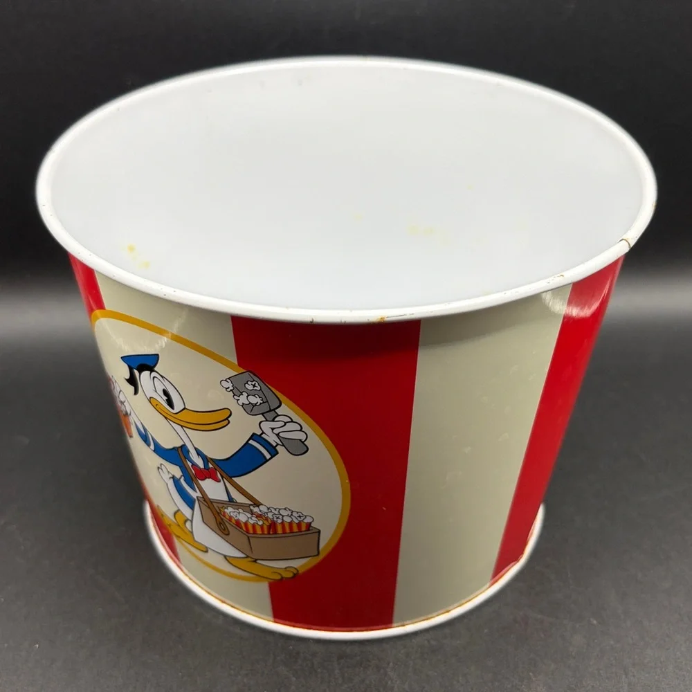 Vintage Disney Donald Duck Striped Metal Popcorn Bucket, Disney Collectibles